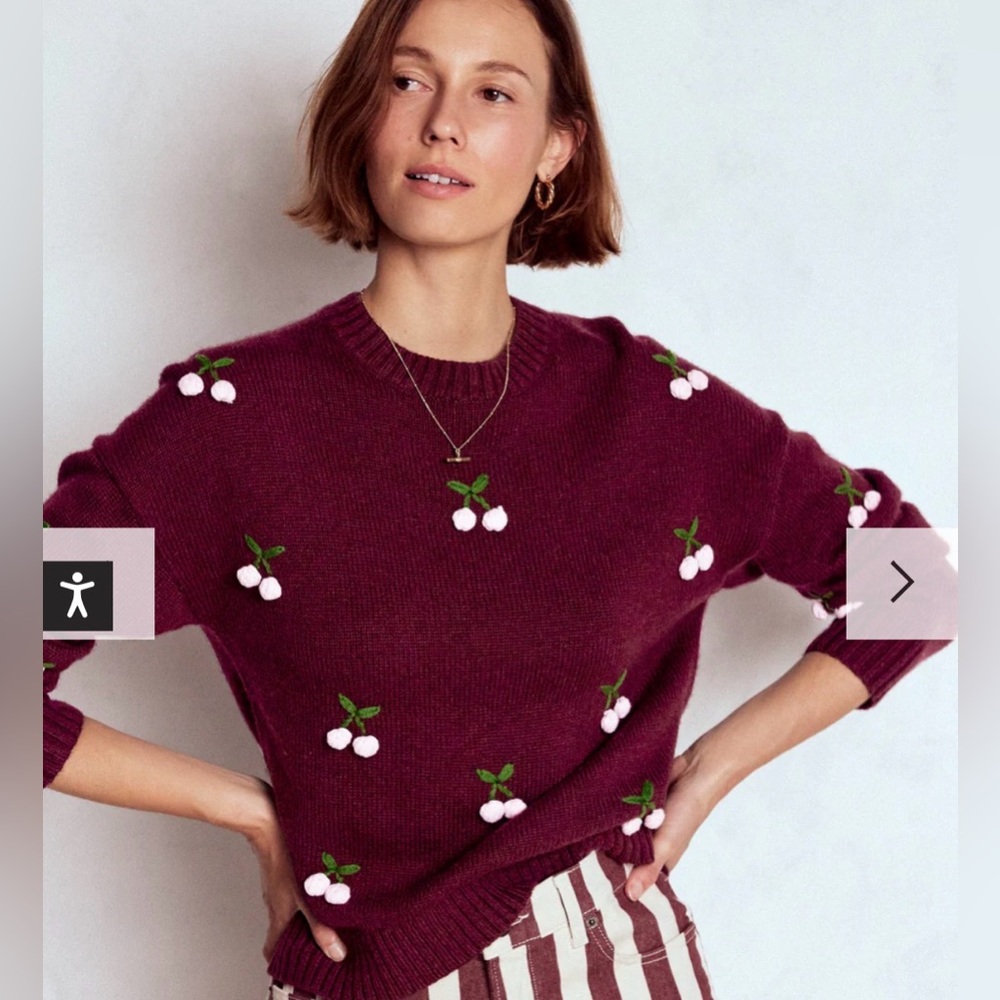 NWT Boden Women’s Natalie Embroidered Sweater Size S Color Cherry Wine New - Picture 2 of 8